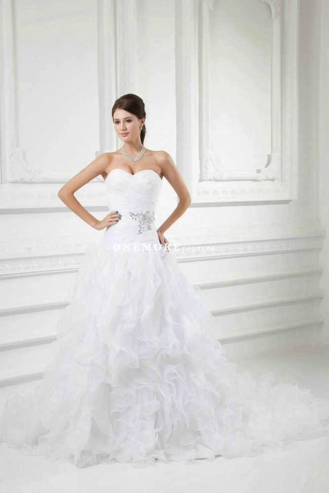 Drop Waist Wedding Dresses with Ruffled Organza Skirt