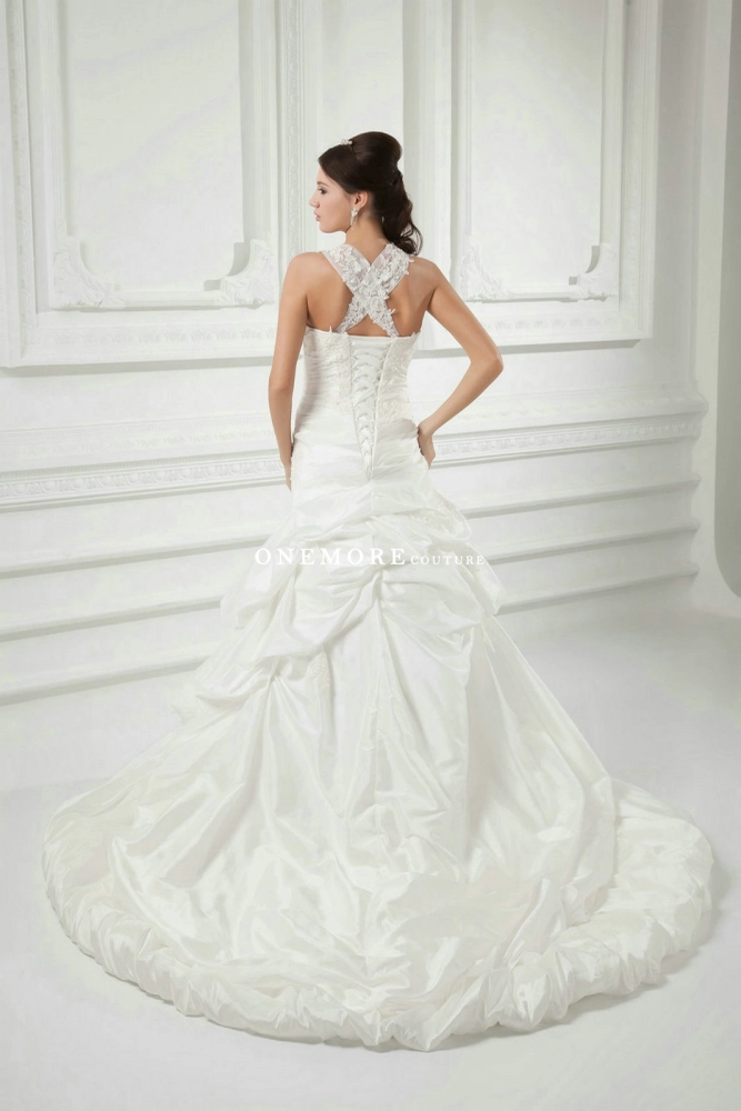 taffeta fit and flare wedding dress Off-The-Shoulder Taffeta Princess Wedding Dress White / FR 48 main image 1