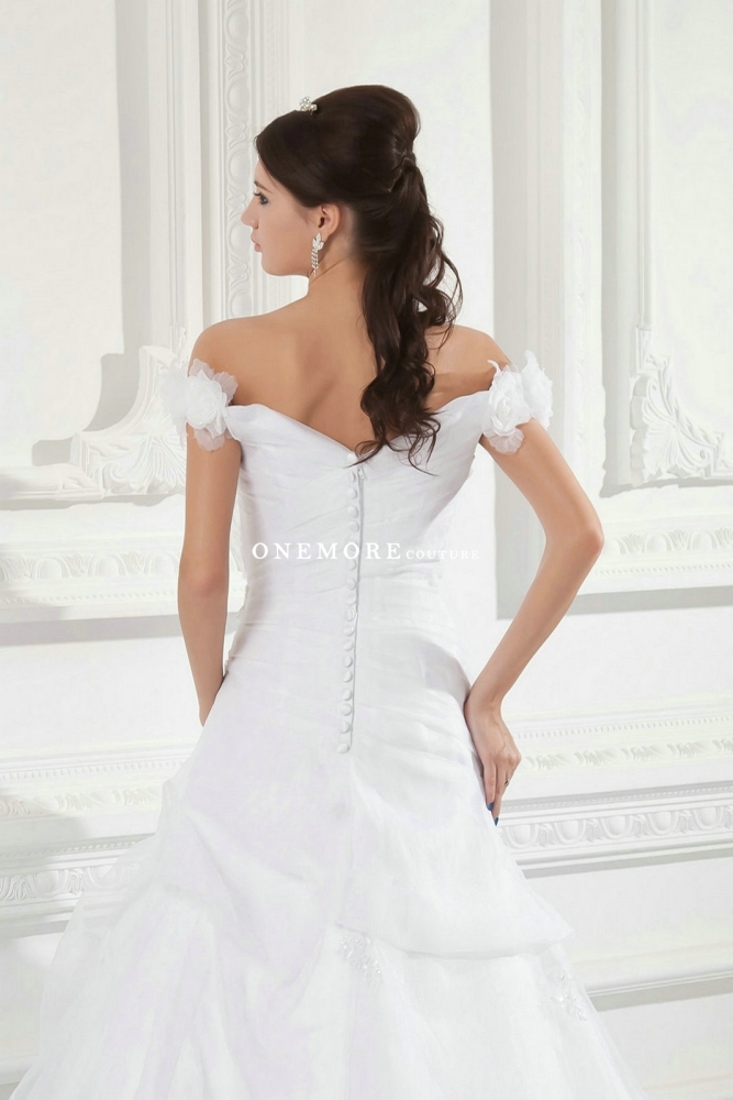 Off Shoulder Ball Gown Organza Wedding Dresses with Lace