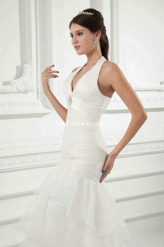 Halter Neck Fit and Flare Organza Wedding Dresses