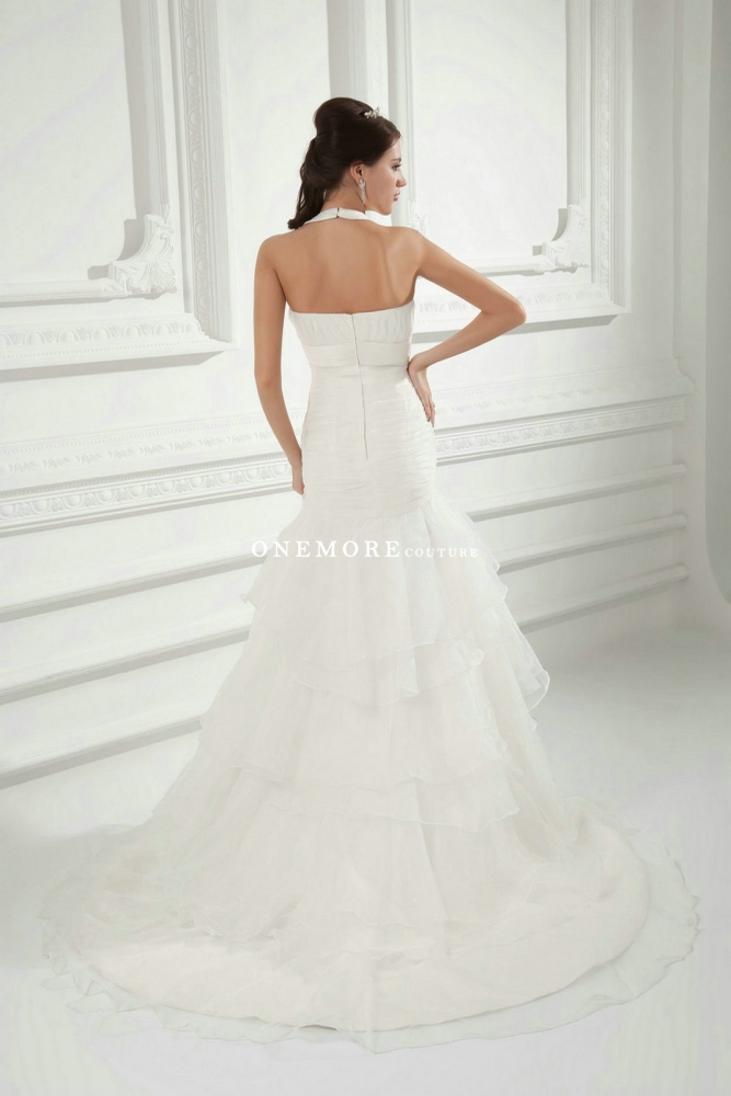 Halter Neck Fit and Flare Organza Wedding Dresses