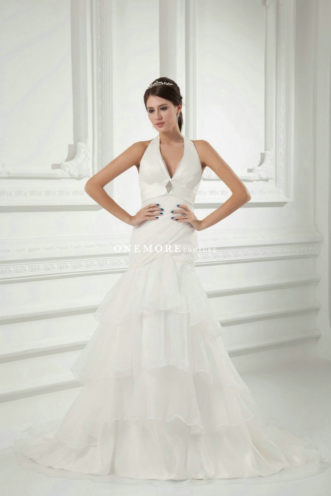 Halter Neck Fit and Flare Organza Wedding Dresses