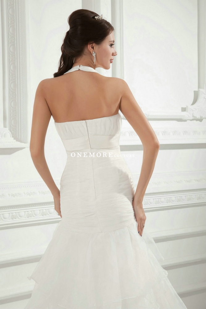 Halter Neck Fit and Flare Organza Wedding Dresses