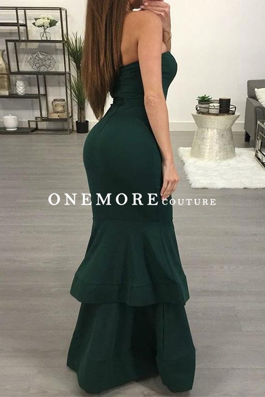 Sexy Emerald Green Mermaid Jersey Prom Dresses with Slit