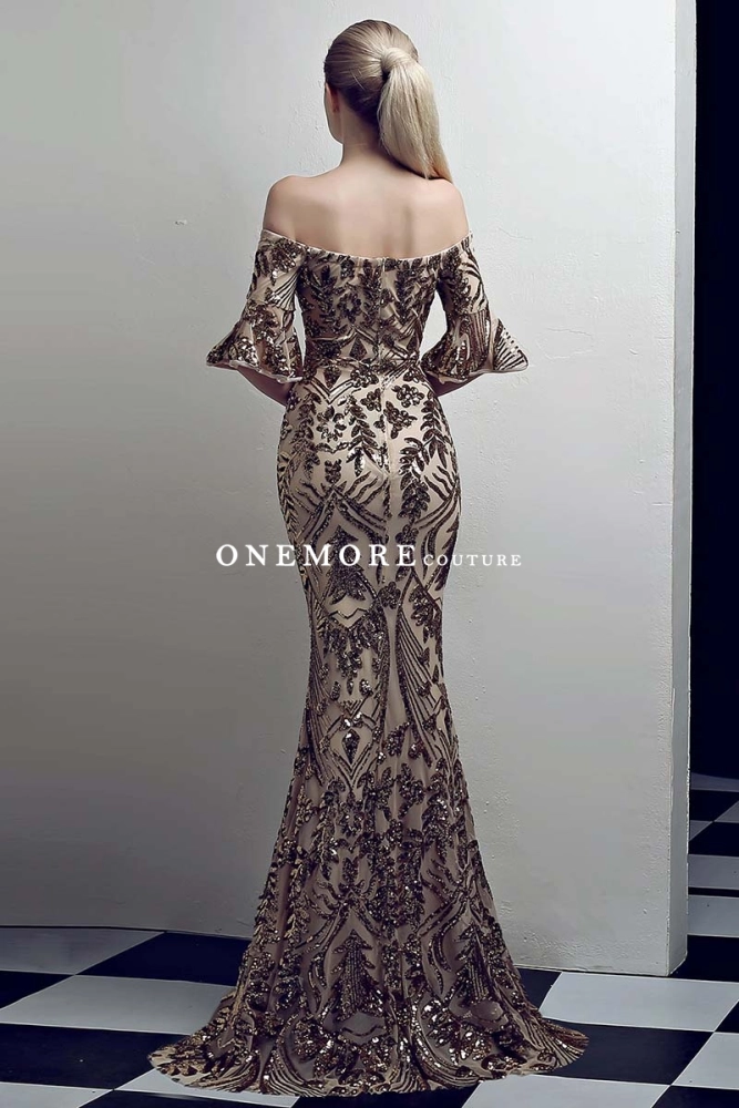 Black Mermaid Sequin Fabric Dresses with Sleeves