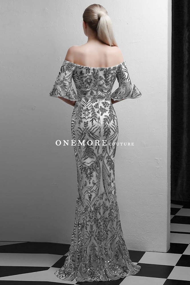 Silver Mermaid Sequin Fabric Dresses with Sleeves