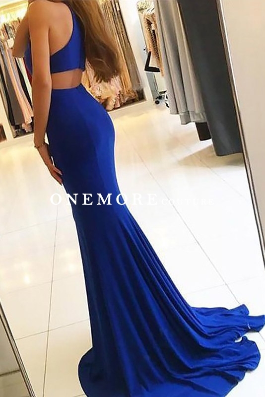 Royal Blue Mermaid Jersey Prom Dress with Jewel Neck