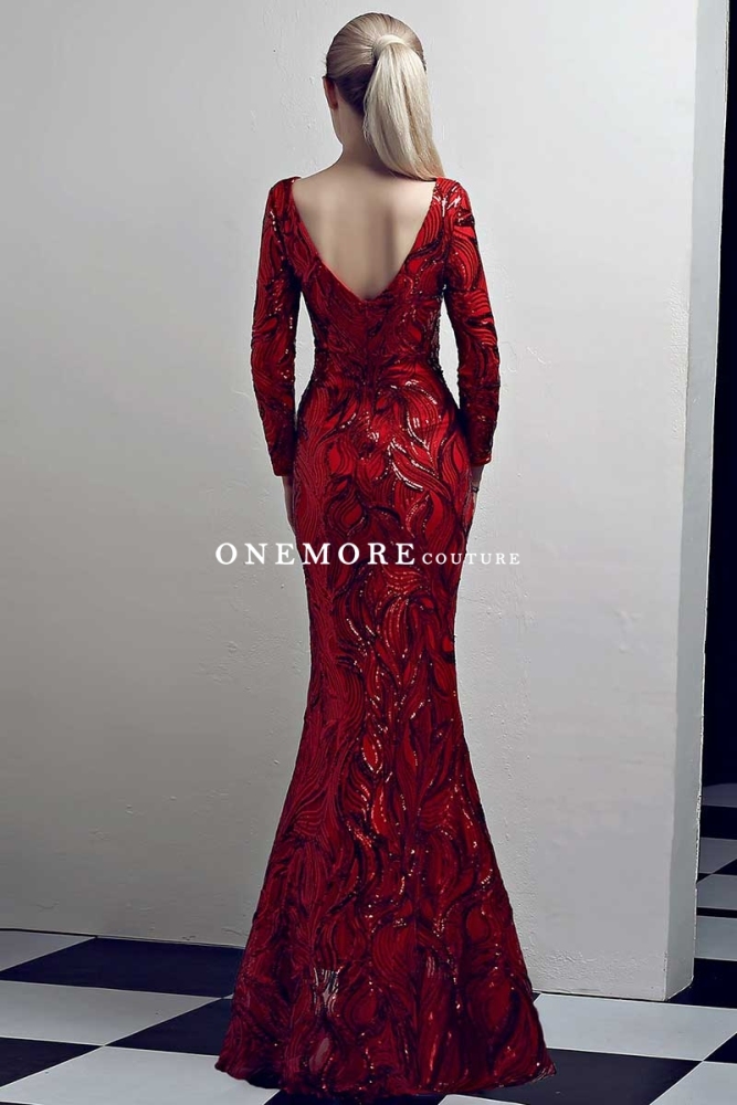 Red Sexy Long Sleeve Mermaid Sequin Dresses