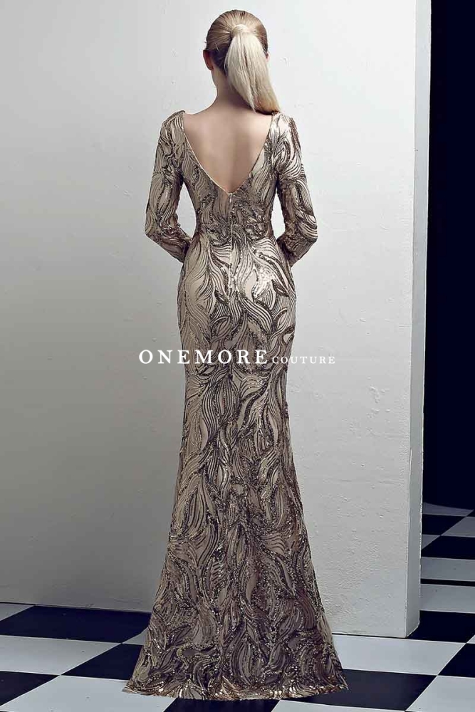 Silver Sexy Long Sleeve Mermaid Sequin Dresses