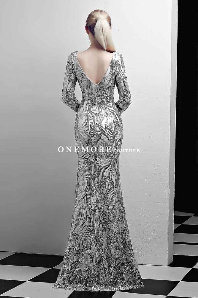 Silver Sexy Long Sleeve Mermaid Sequin Dresses