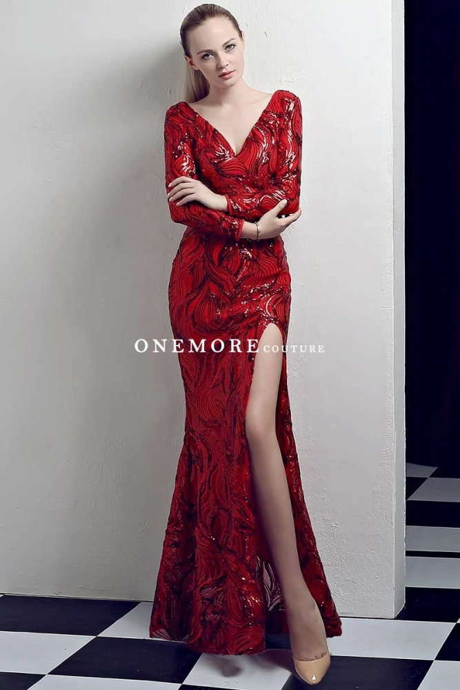 Silver Sexy Long Sleeve Mermaid Sequin Dresses