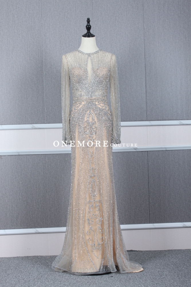 Fully Beaded Long Sleeves Mermaid Pageant Dresses