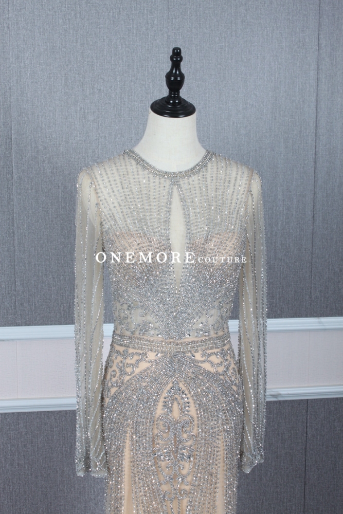 Fully Beaded Long Sleeves Mermaid Pageant Dresses
