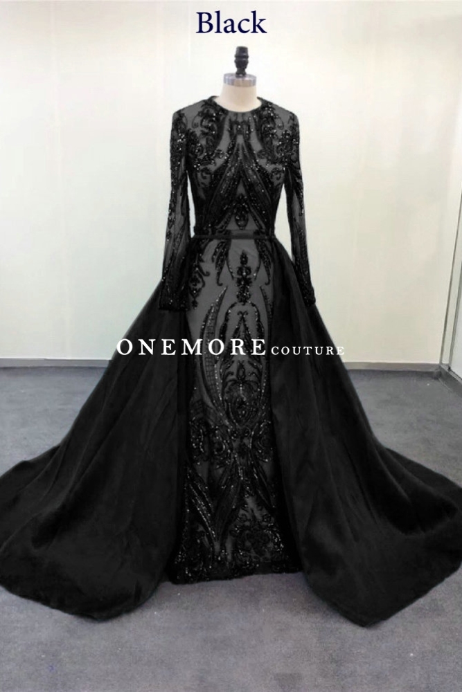 Emerald Green Long Sleeves Sequin Dresses with Overskirt