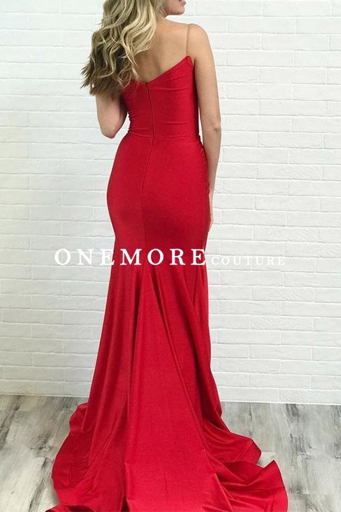 Long Mermaid Red Prom Dress with Sexy Plunge Neckline