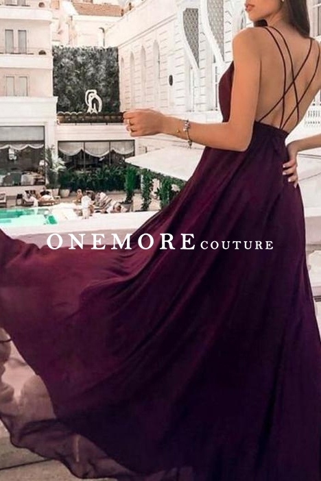 Sexy A Line Purple Chiffon Prom Dress with Slit
