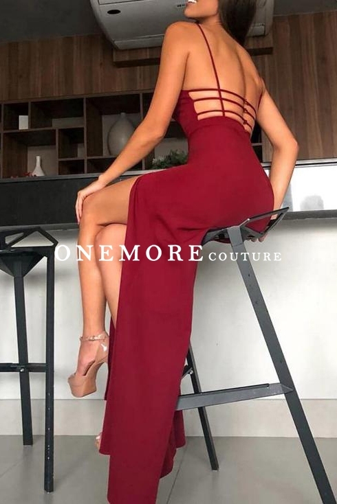 Red Backless Stretch Jersey Long Prom Dress