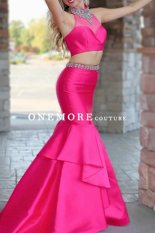open lace back dress MACloth Mermaid 2 Piece Lace Satin Long Prom Dress Wine Red Formal Eve main image 0