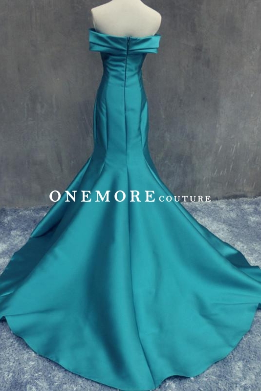 Teal Blue Sleeveless Mermaid Mikado Prom Dress