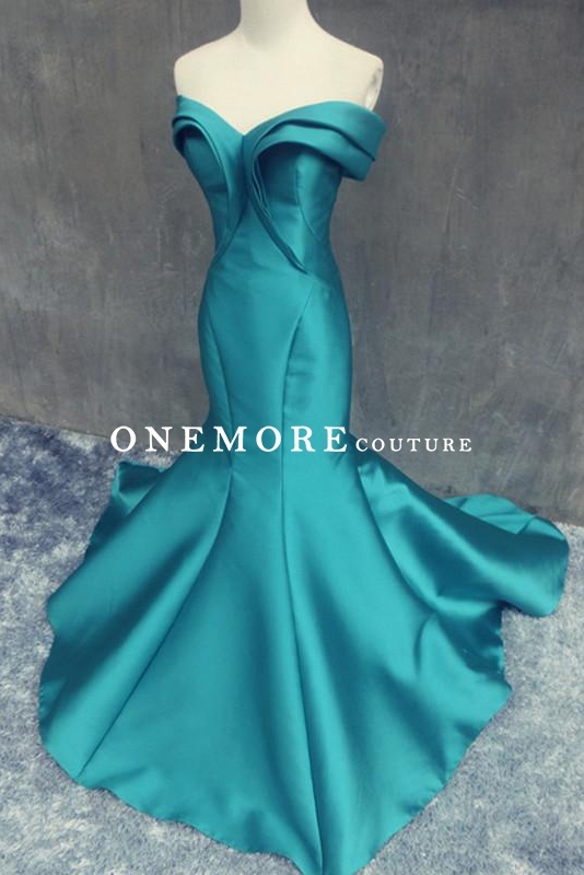 Teal Blue Sleeveless Mermaid Mikado Prom Dress