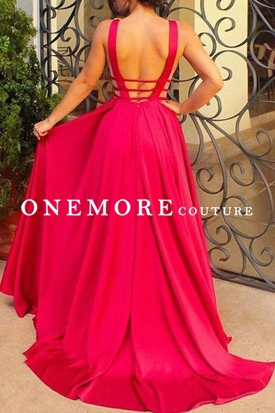 Sexy Strappy Long Red A Line Satin Prom Dress
