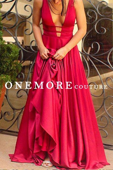 Sexy Strappy Long Red A Line Satin Prom Dress