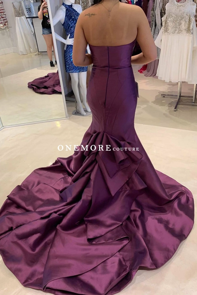 Plum Color Draped Mermaid Mikado Prom Dress