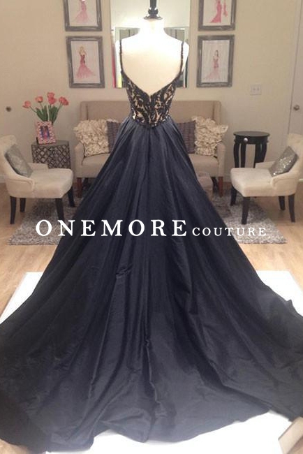 A Line Sexy Black Prom Dress with Beaded Bodice