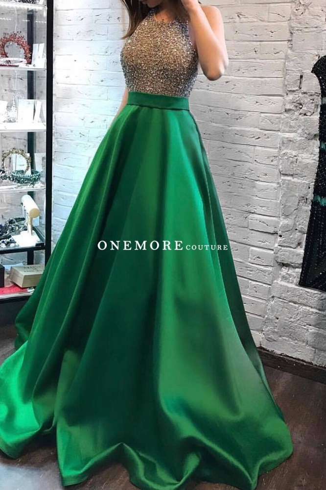 Royal Blue Long Prom Dress with Beaded Halter Top