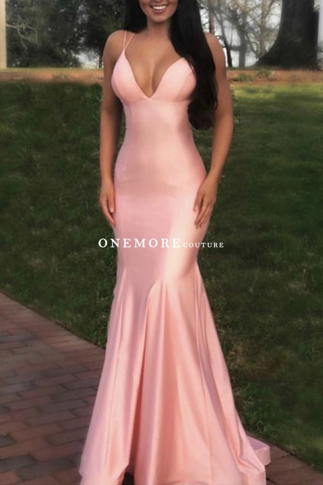 Strappy Sexy Backless Light Pink Mermaid Dress Strappy Sexy Backless Light Pink Mermaid Dress