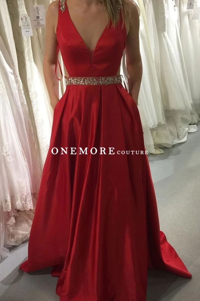 Sleeveless Dark Red Long Prom Dress with Beading