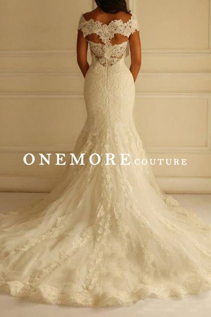 Ivory Off Shoulder Lace Mermaid Wedding Dress