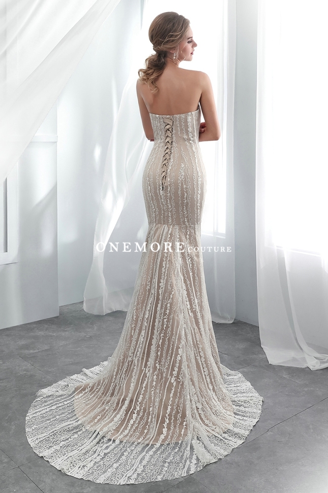 Ivory Lace over Champagne Mermaid Wedding Dresses