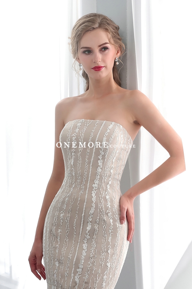 Ivory Lace over Champagne Mermaid Wedding Dresses