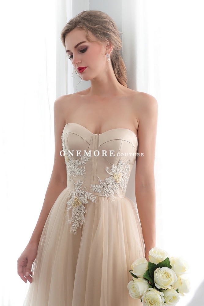 Champagne Color Sweetheart Tulle Wedding Dresses