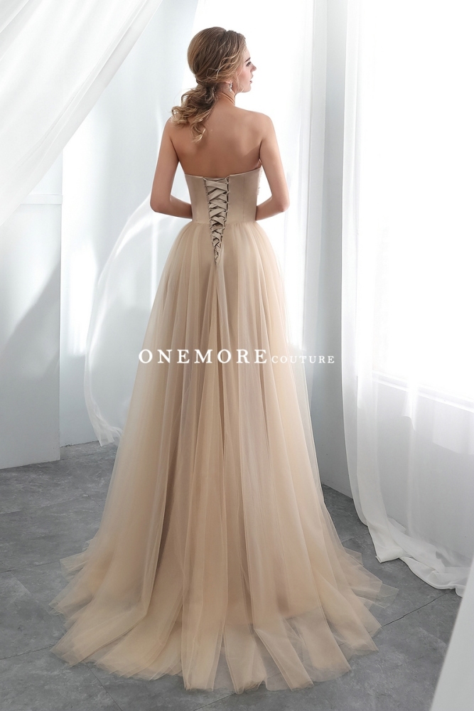 Champagne Color Sweetheart Tulle Wedding Dresses