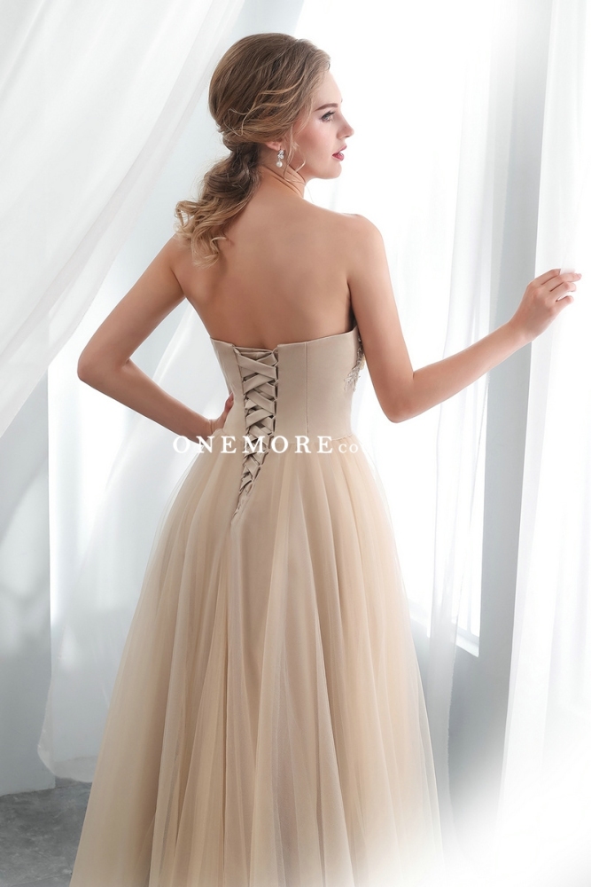 Champagne Color Sweetheart Tulle Wedding Dresses