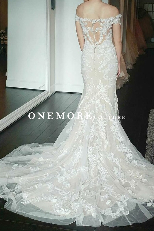 Sheer Back Mermaid Lace Wedding Dress with Sleeves