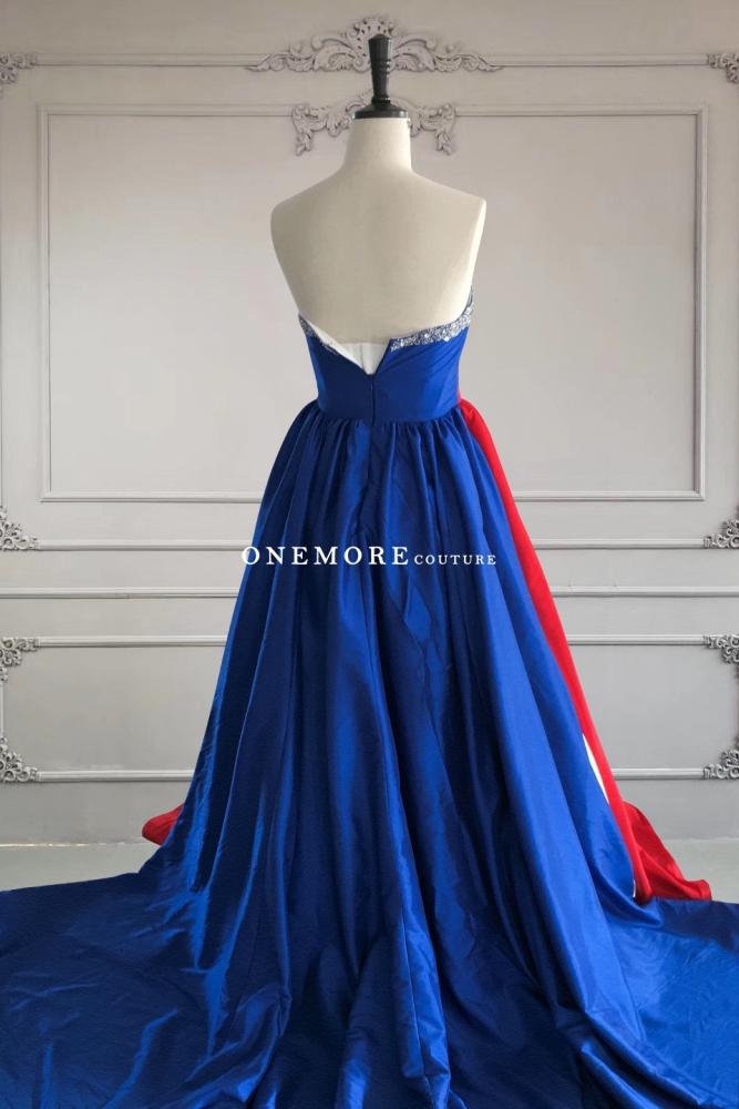 Red and Royal Blue Taffeta A Line Prom Dress