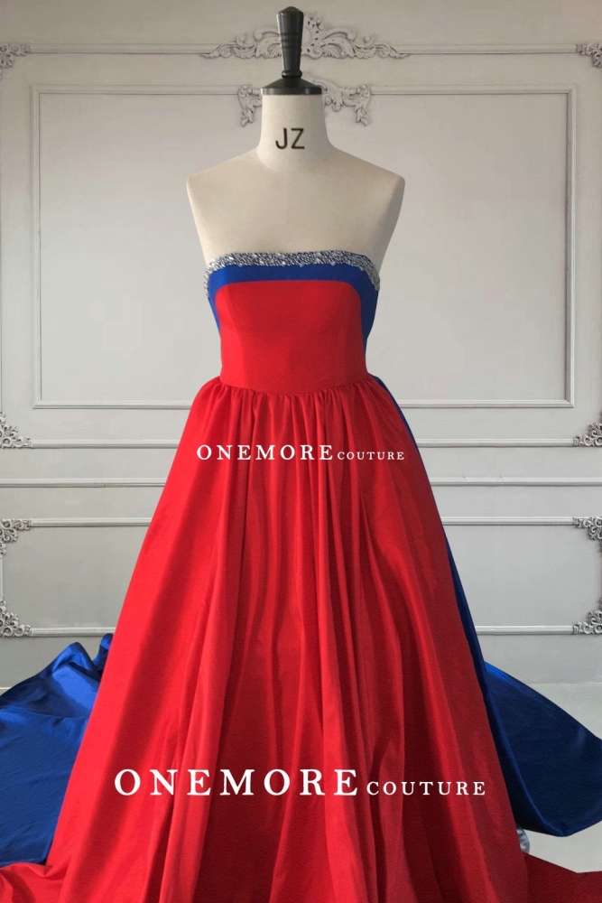 Red and Royal Blue Taffeta A Line Prom Dress