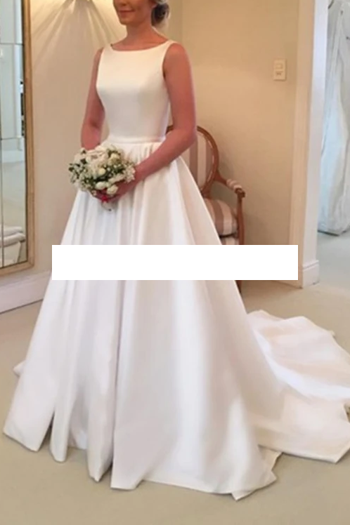 A Line Ivory Mikado Wedding Dress with Low Back