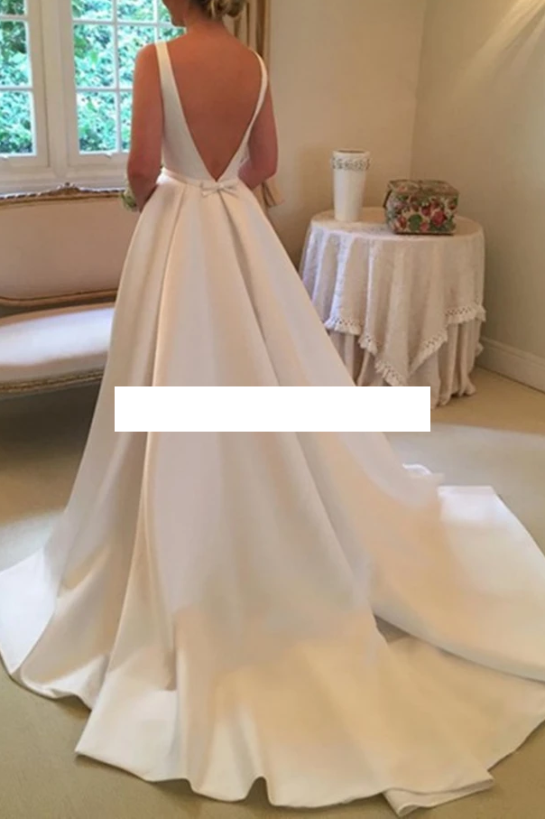 A Line Ivory Mikado Wedding Dress with Low Back