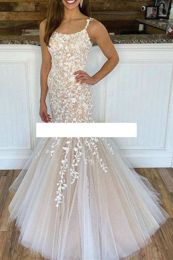 Sexy Champagne Mermaid Lace Wedding Dress
