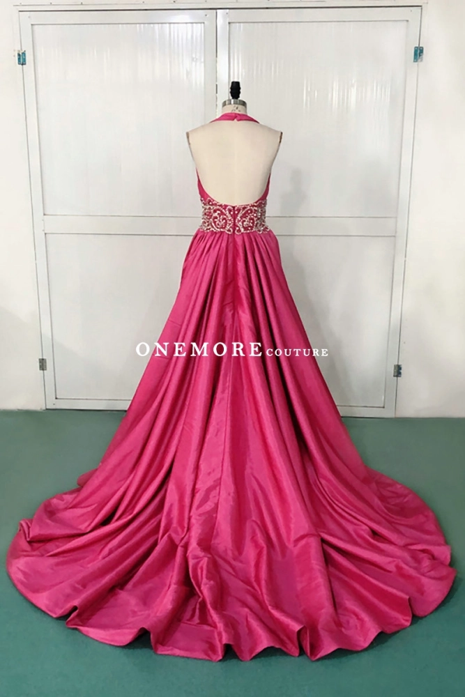 open lace back dress Strapless Taffeta Dress-Bright Pink