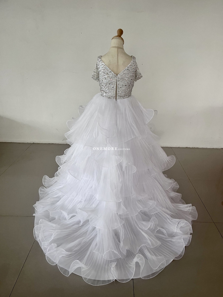 Beaded Organza Pageant Gown with Ruffled Skirt