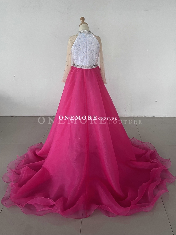 Long Sleeves Sequin Fun Fashion with Hot Pink Overskirt
