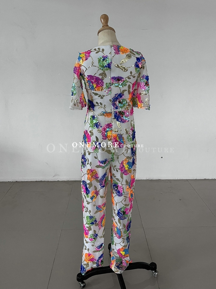 Half Sleeves Ombre Sequin Jumpsuit