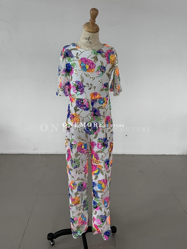 Half Sleeves Ombre Sequin Jumpsuit