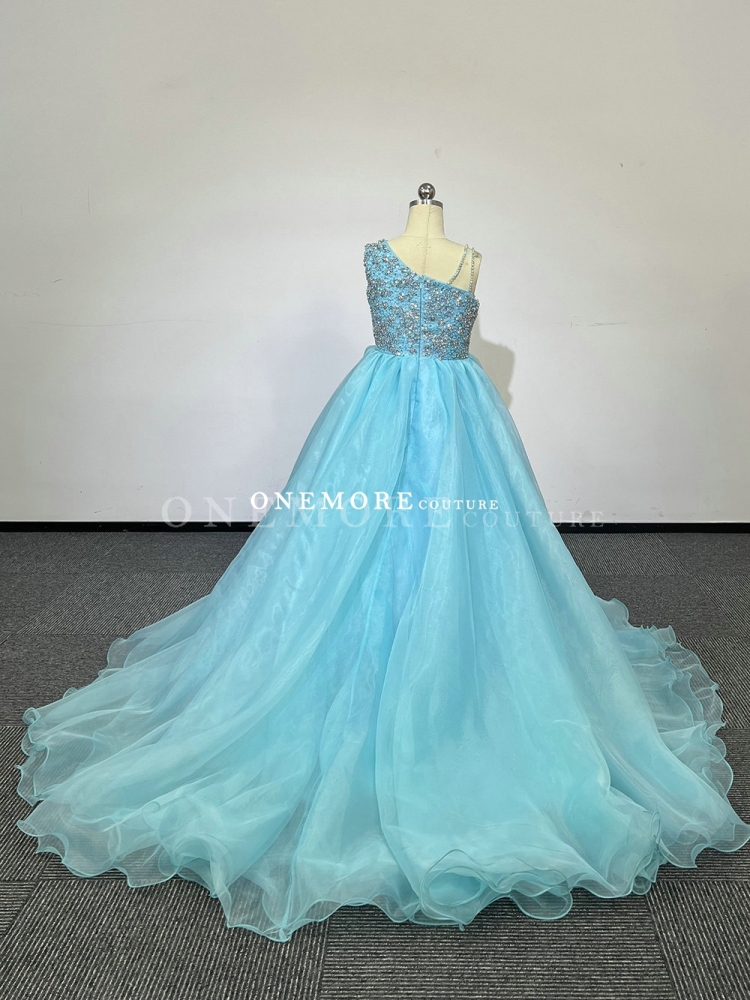 Fully Beaded One Shoulder Light Blue Gown