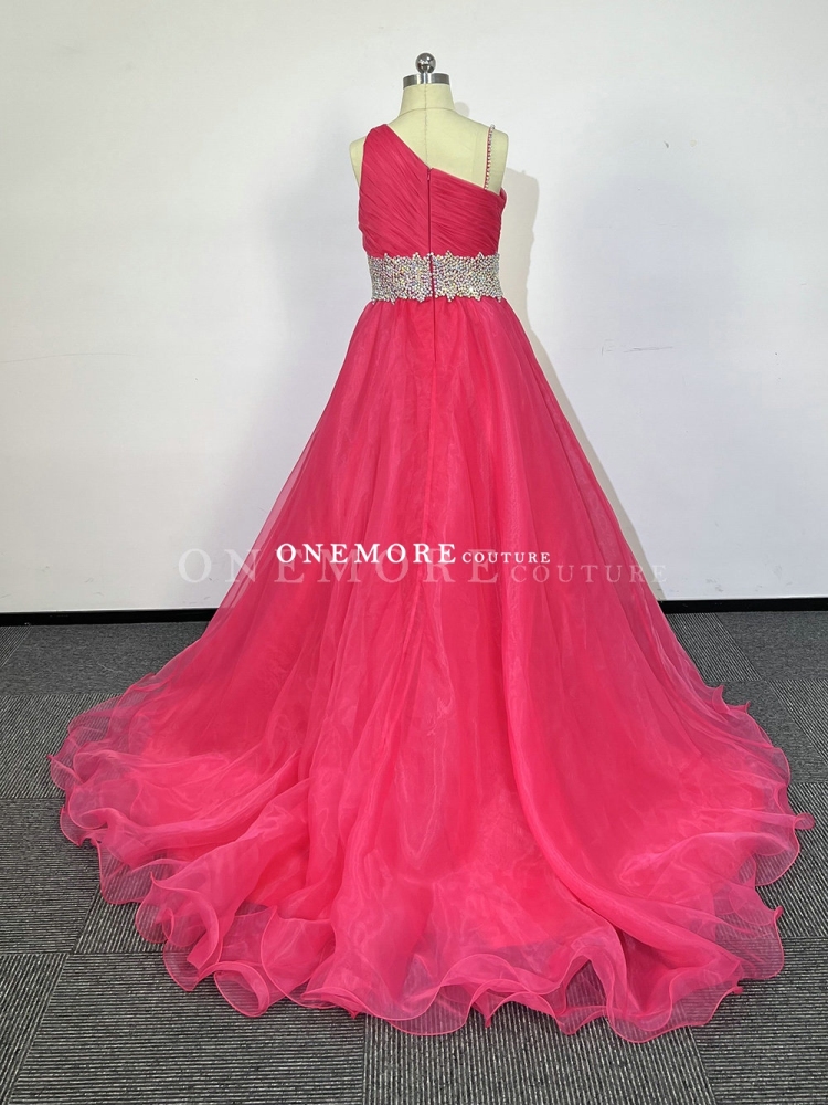 Hot Pink One Shoulder Gown with Stoned Belt